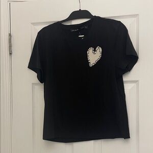 Black T-Shirt with Heart Patch by aqua